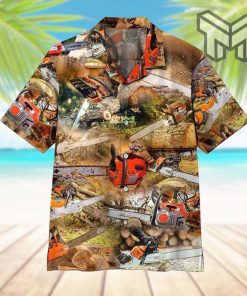 Chainsaw Hawaiian Graphic Print Short Sleeve Hawaiian Casual Shirt