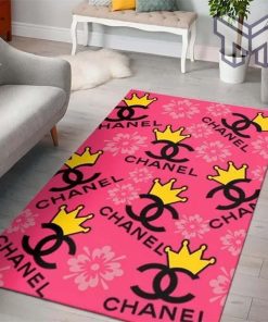 Chanel Logo Flowers Crowns Luxury Fashion Luxury Brand Premium Rug Carpet For Living Room Home Decoration