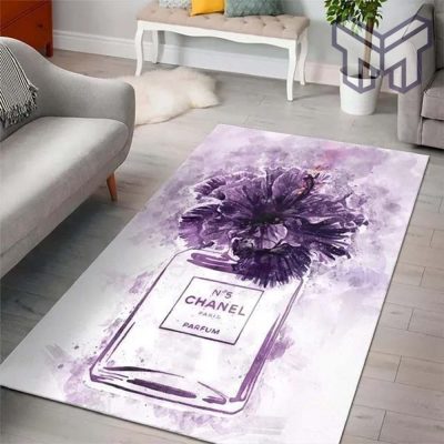 Chanel Logo Violet Parfum Luxury Fashion Luxury Brand Premium Rug Carpet For Living Room Home Decoration