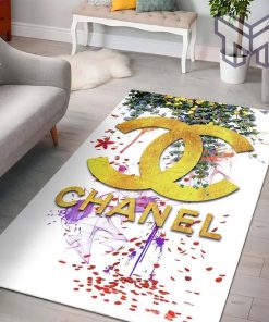 Chanel Paint Golden Logo Luxury Fashion Luxury Brand Premium Rug Carpet For Living Room Home Decoration