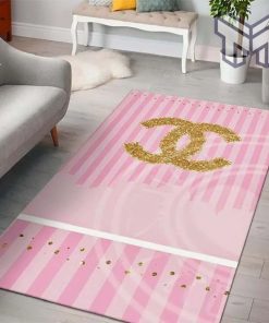 Chanel Pinky Golden Logo Luxury Fashion Luxury Brand Premium Rug Carpet For Living Room Home Decoration