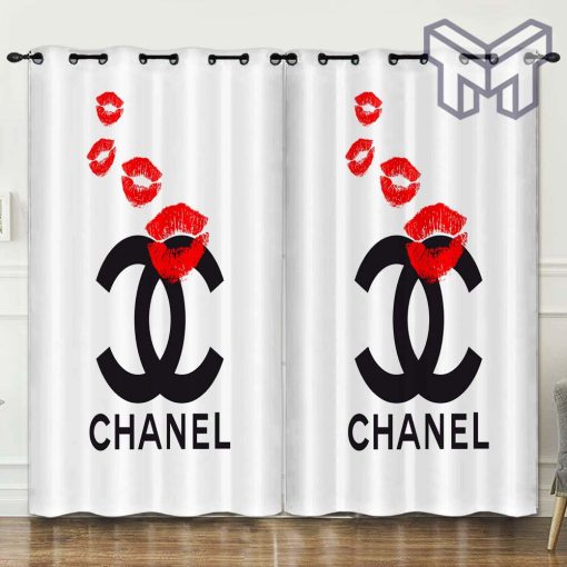 Chanel Red Lips Fashion Luxury Brand Logo Window Curtain Home Decor