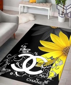 Chanel Sun Flower Logo Luxury Fashion Luxury Brand Premium Rug Carpet For Living Room Home Decoration