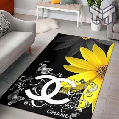 Chanel Sun Flower Logo Luxury Fashion Luxury Brand Premium Rug Carpet For Living Room Home Decoration