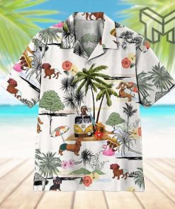 Dachshund Lover Tropical Hawaiian Graphic Print Short Sleeve Hawaiian Casual Shirt