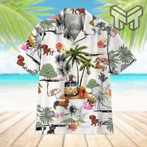 Dachshund Lover Tropical Hawaiian Graphic Print Short Sleeve Hawaiian Casual Shirt