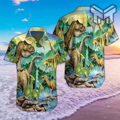 Dinosaur World Hawaiian Graphic Print Short Sleeve Hawaiian Casual Shirt