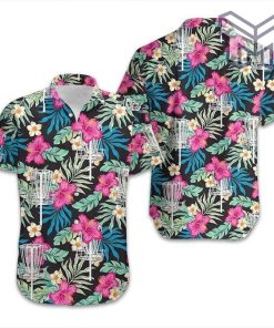 Disc Golf Hibiscus Hawaiian Graphic Print Short Sleeve Hawaiian Shirt