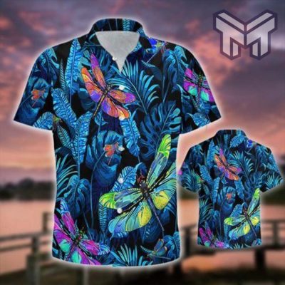 Dragonfly Tropical Hawaiian Graphic Print Short Sleeve Hawaiian Shirt