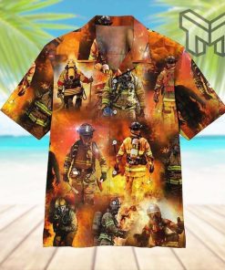 Firefighter Hawaiian Graphic Print Short Sleeve Hawaiian Casual Shirt