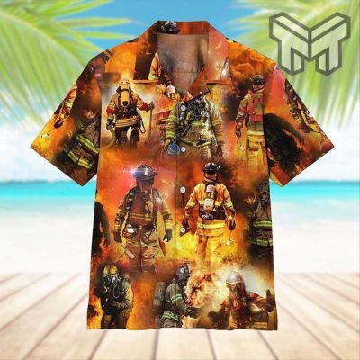 Firefighter Hawaiian Graphic Print Short Sleeve Hawaiian Casual Shirt