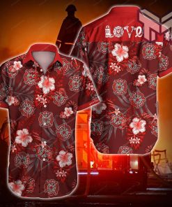 Firefighter Red Love Red Hawaiian Graphic Print Short Sleeve Hawaiian Casual Shirt