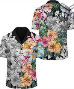 Forest Tropical Flower Hawaiian Graphic Print Short Sleeve Hawaiian Casual Shirt