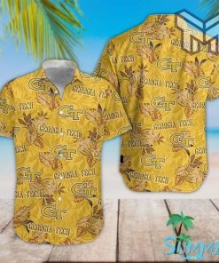 Georgia Tech Yellow Hawaiian Graphic Print Short Sleeve Hawaiian Casual Shirt