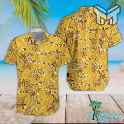 Georgia Tech Yellow Hawaiian Graphic Print Short Sleeve Hawaiian Casual Shirt