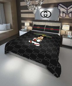 Gucci Bedding Set, Gucci Mickey Black Fashion Logo Luxury Brand Bedding Set Home Decor