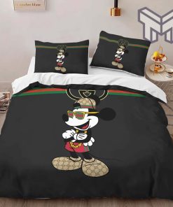 Gucci Bedding Set, Gucci Mickey Black Limited Luxury Brand High-End Bedding Set Home Decor