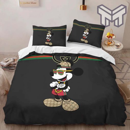 Gucci Bedding Set, Gucci Mickey Black Limited Luxury Brand High-End Bedding Set Home Decor