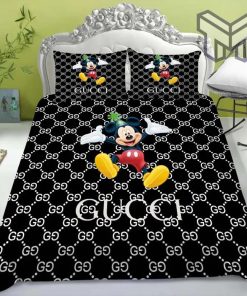 Gucci Bedding Set, Gucci Mickey Black Logo New Luxury Brand Bedding Set Bedspread Duvet Cover Set Home Decor