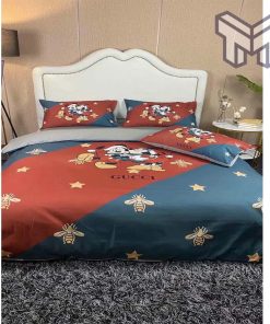 Gucci Bedding Set, Gucci Mickey Couple Christmas Luxury Brand High-End Bedding Set Home Decor