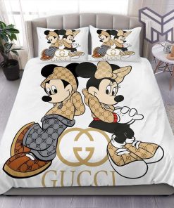 Gucci Bedding Set, Gucci Mickey Couple Logo Luxury Brand Bedding Set Home Decor