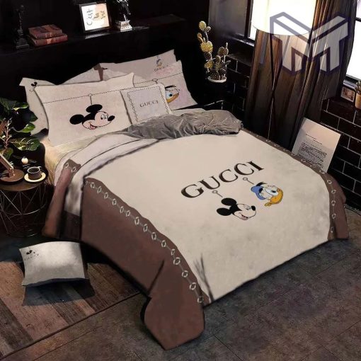 Gucci Bedding Set, Gucci Mickey Donald Luxury Brand Premium Bedding Set Duvet Cover Home Decor