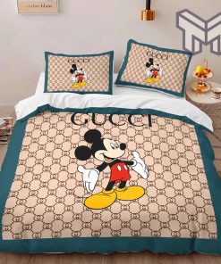 Gucci Bedding Set, Gucci Mickey Fashion Logo Premium Luxury Brand High-End Bedding Set LV Home Decor