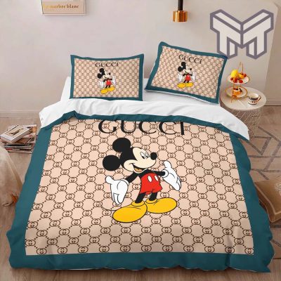 Gucci Bedding Set, Gucci Mickey Fashion Logo Premium Luxury Brand High-End Bedding Set LV Home Decor