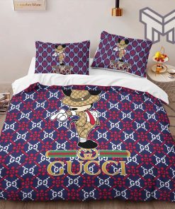 Gucci Bedding Set, Gucci Mickey Hot Fashion Logo Premium Luxury Brand High-End Bedding Set LV Home Decor