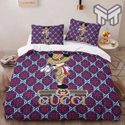 Gucci Bedding Set, Gucci Mickey Hot Fashion Logo Premium Luxury Brand High-End Bedding Set LV Home Decor