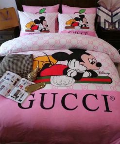 Gucci Bedding Set, Gucci Mickey Mouse Disney Luxury Brand Bedding Set Bedspread Duvet Cover Set Home Decor