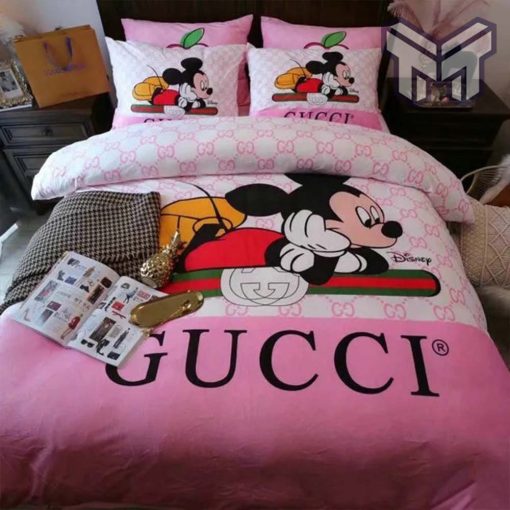 Gucci Bedding Set, Gucci Mickey Mouse Disney Luxury Brand Bedding Set Bedspread Duvet Cover Set Home Decor