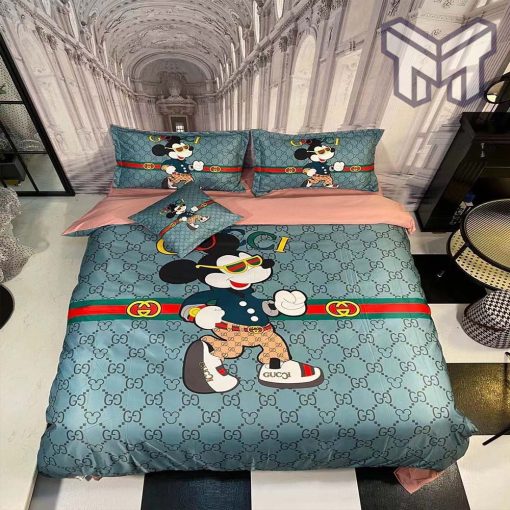 Gucci Bedding Set, Gucci Mickey Mouse Fashion Luxury Brand Bedding Set Home Decor