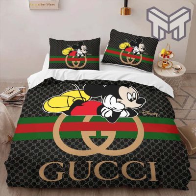 Gucci Bedding Set, Gucci Mickey Mouse Luxury Brand High-End Bedding Set Disney Gifts Home Decor