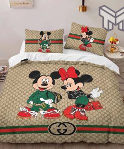 Gucci Bedding Set, Gucci Mickey Mouse Luxury Fashion Brand Bedding Set Bedspread Duvet Cover Set