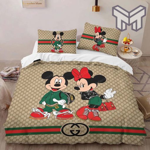 Gucci Bedding Set, Gucci Mickey Mouse Luxury Fashion Brand Bedding Set Bedspread Duvet Cover Set