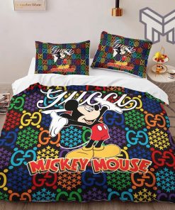 Gucci Bedding Set, Gucci Mickey Mouse New Fashion Logo Premium Luxury Brand High-End Bedding Set LV Home Decor