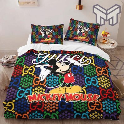 Gucci Bedding Set, Gucci Mickey Mouse New Fashion Logo Premium Luxury Brand High-End Bedding Set LV Home Decor