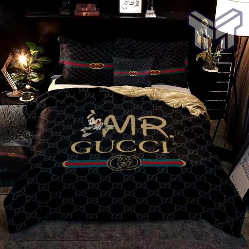 Gucci Bedding Set, Gucci Mr Mickey Fashion Logo Luxury Brand Premium Bedding Set Home Decor