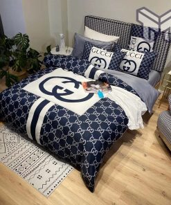 Gucci Bedding Set, Gucci Navy Luxury Brand High-End Bedding Set Home Decor