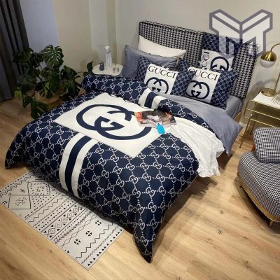 Gucci Bedding Set, Gucci Navy Luxury Brand High-End Bedding Set Home Decor