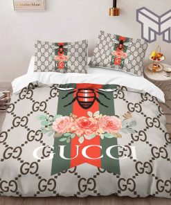 Gucci Bedding Set, Gucci New Fashion Logo Premium Luxury Brand High-End Bedding Set LV Home Decor