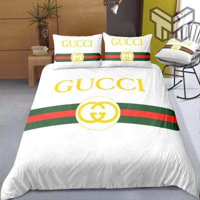 Gucci Bedding Set, Gucci New Hot Logo Luxury Brand Bedding Set Bedspread Duvet Cover Set Home Decor