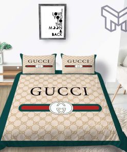 Gucci Bedding Set, Gucci New Logo Luxury Fashion Brand Bedding Set Bedspread Duvet Cover Set