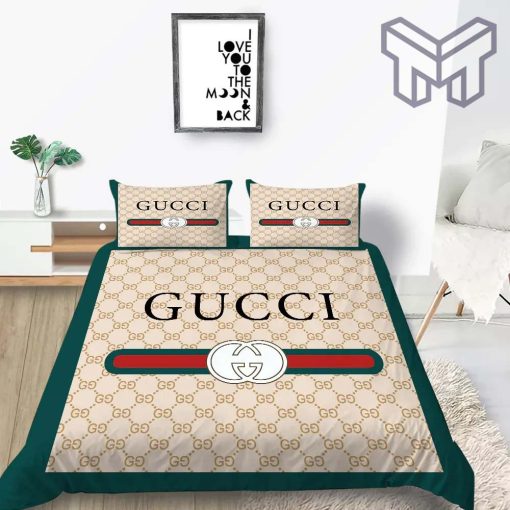 Gucci Bedding Set, Gucci New Logo Luxury Fashion Brand Bedding Set Bedspread Duvet Cover Set