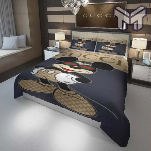 Gucci Bedding Set, Gucci New Mickey Fashion Logo Luxury Brand Bedding Set Home Decor