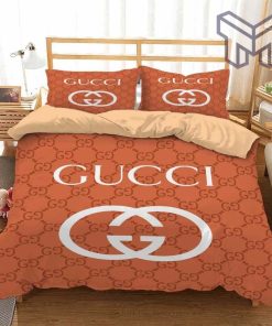 Gucci Bedding Set, Gucci Orange Fashion Luxury Brand Bedding Set Home Decor