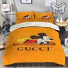 Gucci Bedding Set, Gucci Orange Mickey Fashion Logo Luxury Brand Bedding Set Home Decor