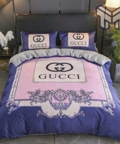 Gucci Bedding Set, Gucci Pink Blue Luxury Brand Bedding Set Bedspread Duvet Cover Set Home Decor