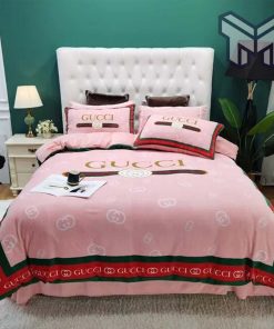 Gucci Bedding Set, Gucci Pink Luxury Brand Bedding Set Bedspread Duvet Cover Set Home Decor